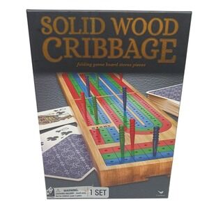 Cardinal Solid Wood Cribbage Board Folding 3 Track with Cards;‎  New